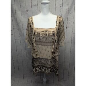 Lane Bryant Women's 18-20 Tan Square Neck Fringe Boho Western‎ Western Cowboy